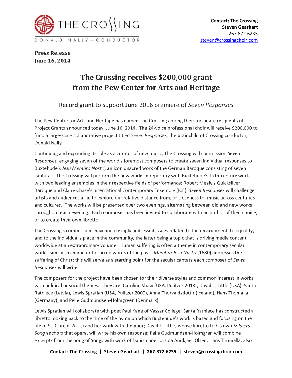 The Crossing Receives $200,000 Grant from the Pew Center for Arts and Heritage