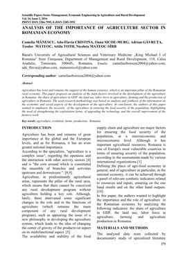 Analysis of the Importance of Agriculture Sector in Romanian Economy