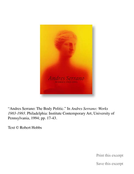 Andres Serrano: the Body Politic.” in Andres Serrano: Works 1983-1993