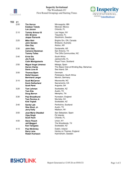 Insperity Invitational the Woodlands CC First Round Groupings and Starting Times