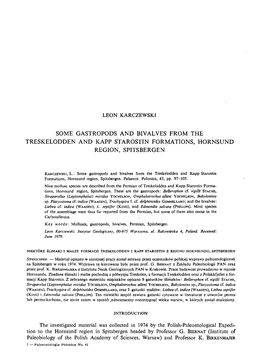 SOME GASTROPODS and BIVALVES from the TRESKELODDEN and KAPP STAROSTIN FORMATIONS, HORNSUND REGION, SPITSBERGEN -.: Palaeontologia Polonica