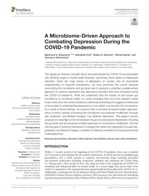 A Microbiome-Driven Approach to Combating Depression During the COVID-19 Pandemic