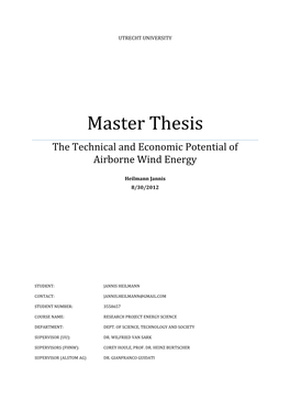 Master Thesis the Technical and Economic Potential of Airborne Wind Energy