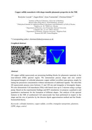 Copper Sulfide Nanosheets with Shape-Tunable Plasmonic Properties in the NIR