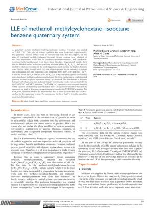 LLE of Methanol–Methylcyclohexane–Isooctane–Benzene Quaternary System ©2016 Gramajo Et Al