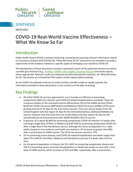 COVID-19 Real-World Vaccine Effectiveness – What We Know So Far