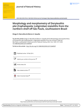 Morphology and Morphometry of Doryteuthis Plei (Cephalopoda: Loliginidae) Statoliths from the Northern Shelf Off São Paulo, Southeastern Brazil
