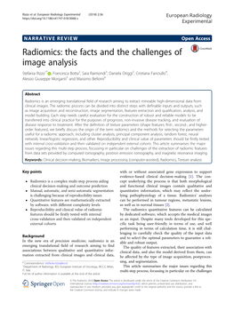 Radiomics: the Facts and the Challenges of Image Analysis