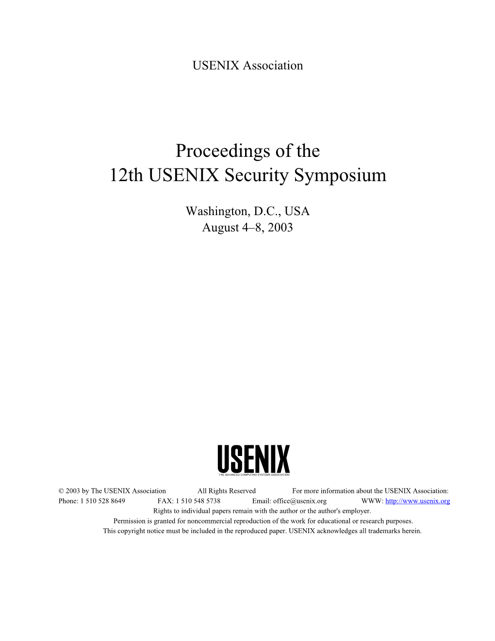 Proceedings of the 12Th USENIX Security Symposium