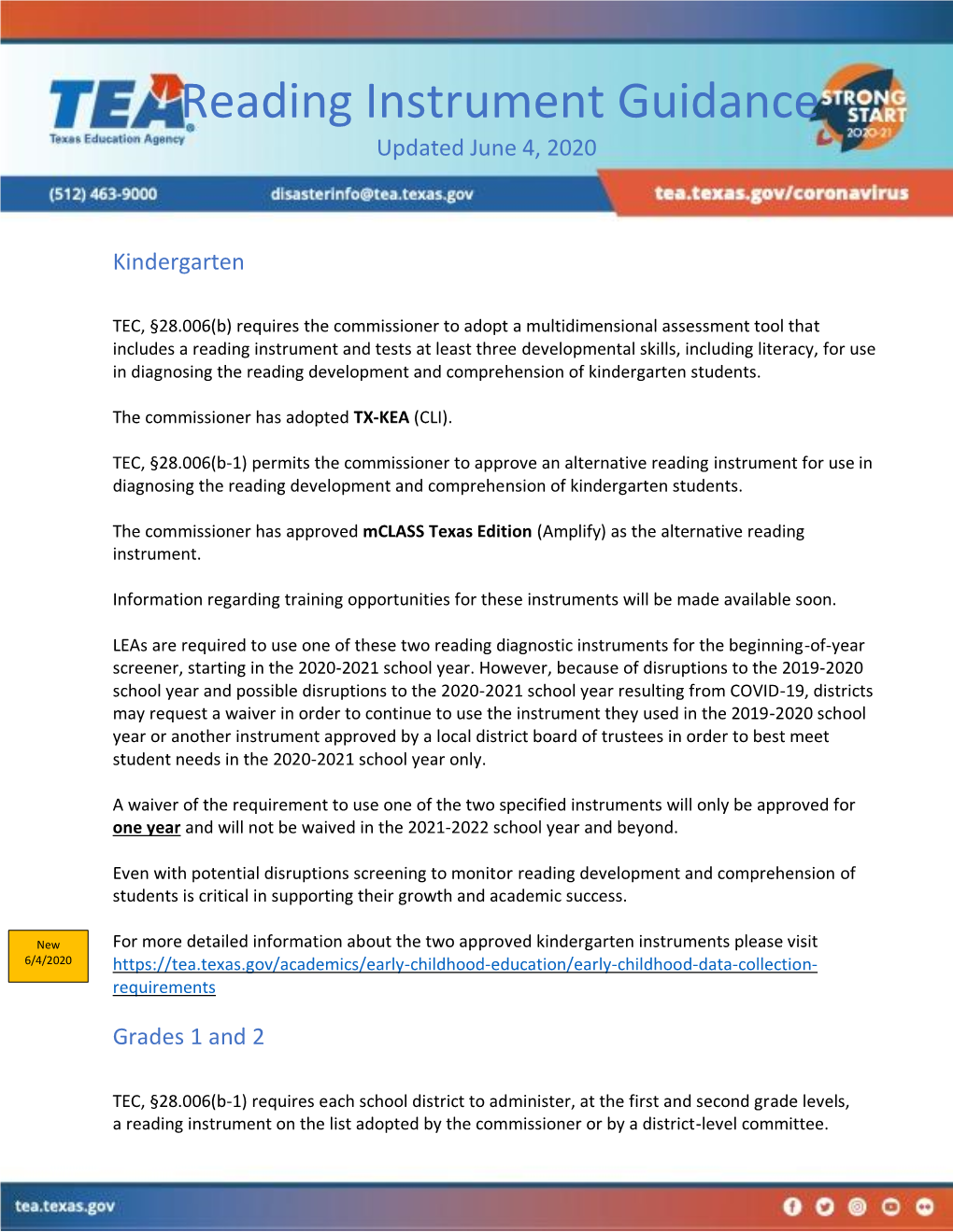 Reading Diagnostic Instruments Guidance