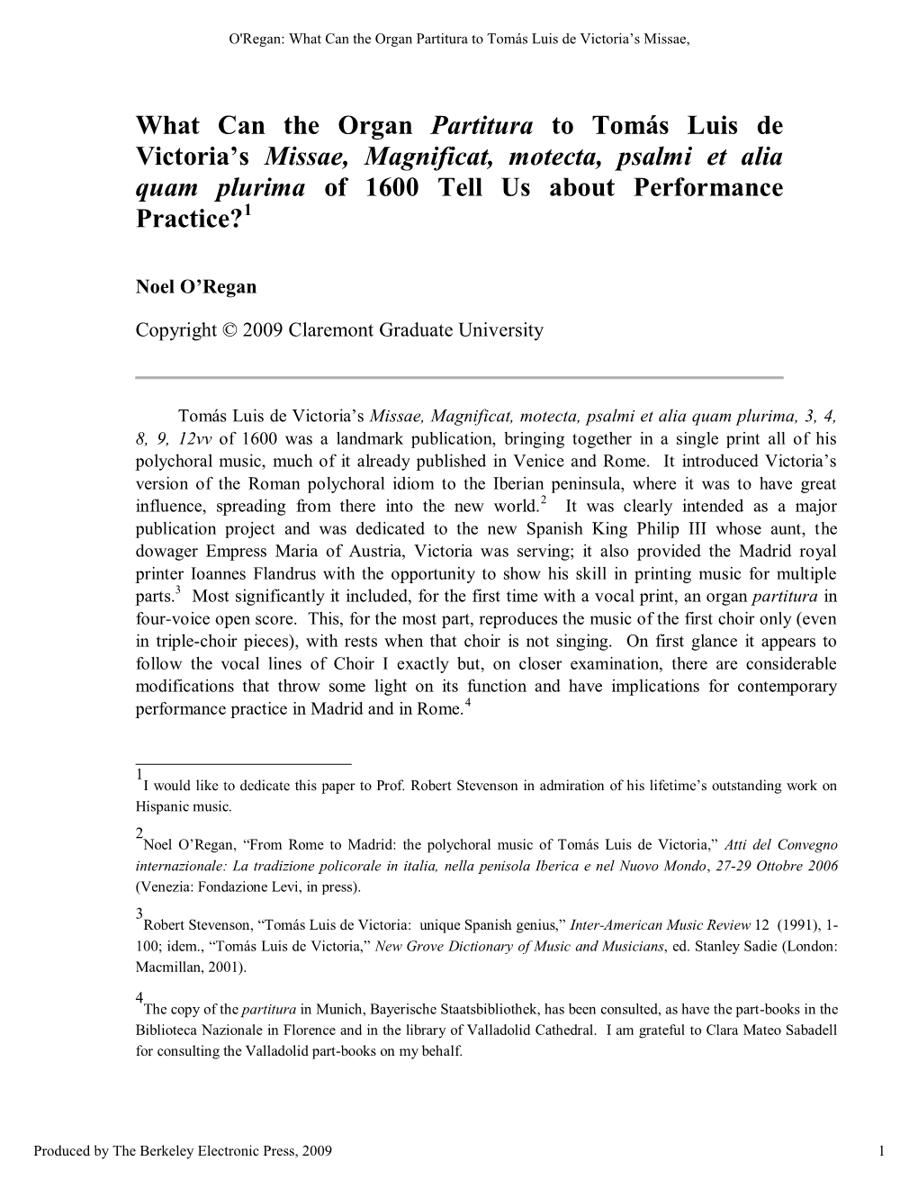 What Can the Organ Partitura to Tomã¡S Luis De Victoriaâ•Žs Missae