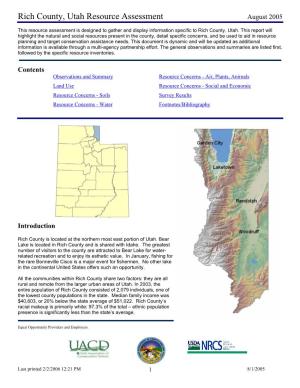 Rich County, Utah Resource Assessment August 2005