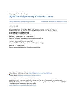 Organization of School Library Resources Using In-House Classification Schemes