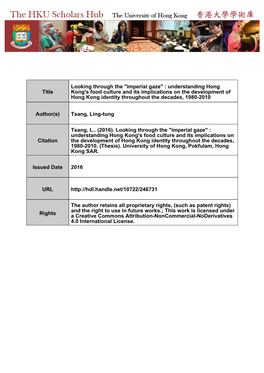 Understanding Hong Kong's Food Culture and Its Implications on Citation the Development of Hong Kong Identity Throughout the Decades, 1980-2010