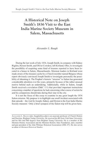 A Historical Note on Joseph Smith's 1836 Visit to the East India Marine