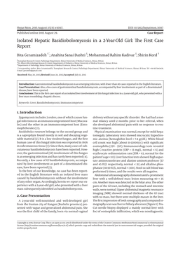 Isolated Hepatic Basidiobolomycosis in a 2-Year-Old Girl: the First Case Report