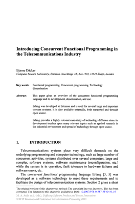 Introducing Concurrent Functional Programming in the Telecommunications Industry