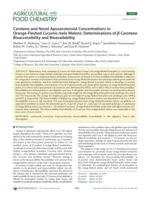 Carotene and Novel Apocarotenoid Concentrations in Orange-Fleshed Cucumis Melo Melons: Determinations of Β-Carotene Bioaccessibility and Bioavailability Matthew K