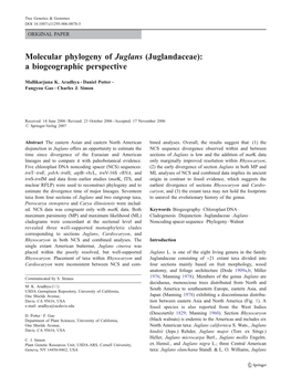 Molecular Phylogeny of Juglans (Juglandaceae): a Biogeographic Perspective