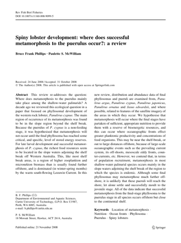 Spiny Lobster Development: Where Does Successful Metamorphosis to the Puerulus Occur?: a Review