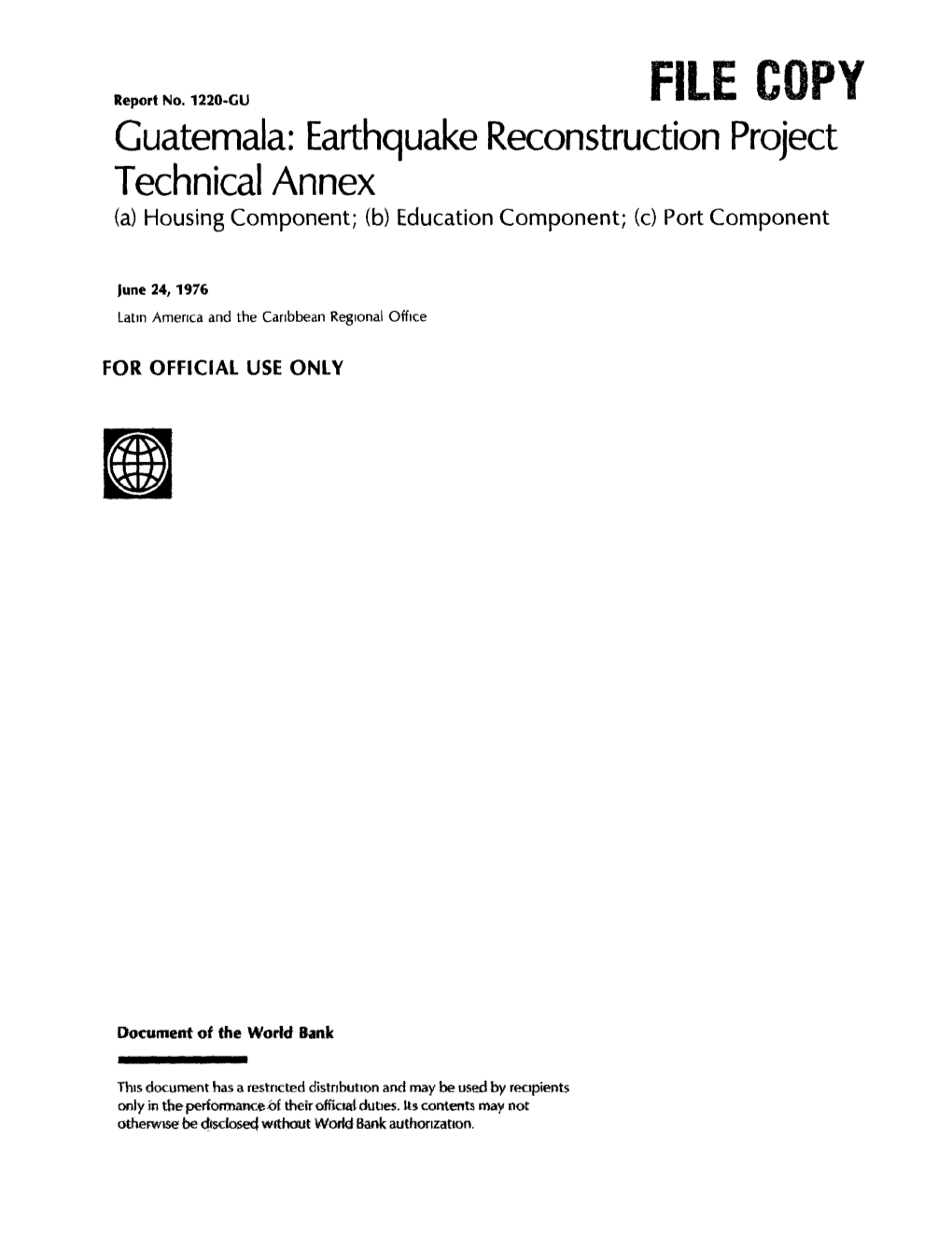 Earthquake Reconstruction Project Technical Annex