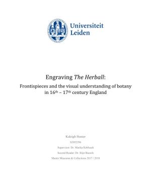 Engraving the Herball: Frontispieces and the Visual Understanding of Botany in 16Th – 17Th Century England