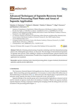 Advanced Techniques of Saponite Recovery from Diamond Processing Plant Water and Areas of Saponite Application