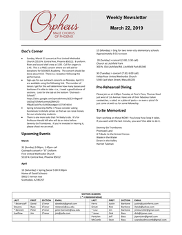 Weekly Newsletter March 22, 2019