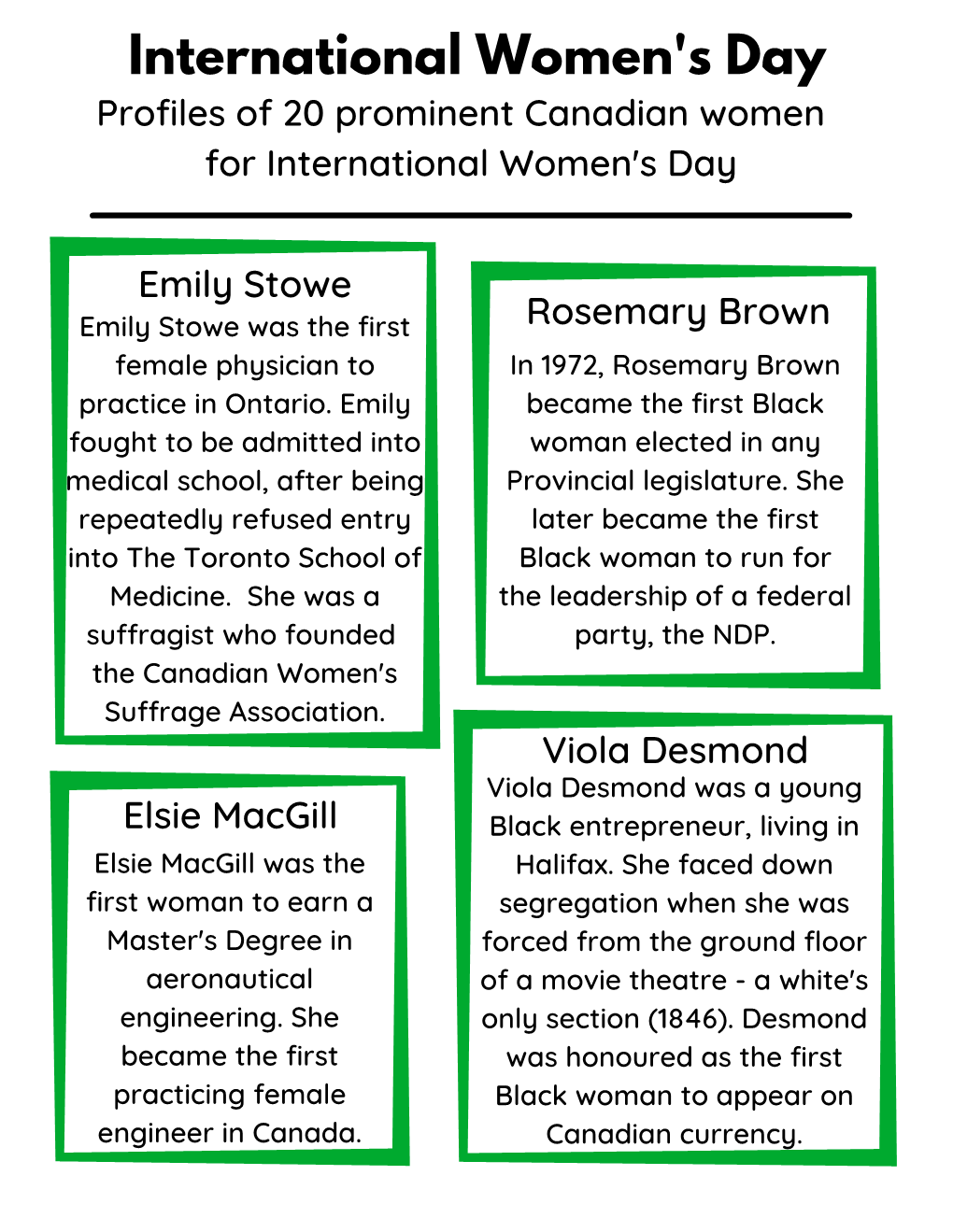 20 Historic Canadian Women Fact Sheet