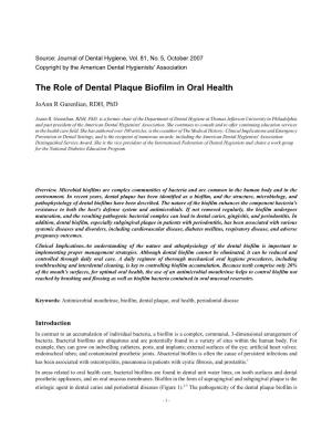 The Role of Dental Plaque Biofilm in Oral Health