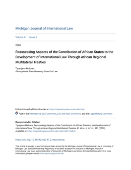 Reassessing Aspects of the Contribution of African States to the Development of International Law Through African Regional Multilateral Treaties