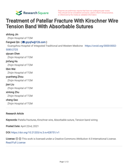 Treatment of Patellar Fracture with Kirschner Wire Tension Band With