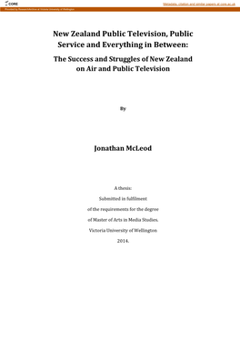 New Zealand Public Television, Public Service and Everything in Between: the Success and Struggles of New Zealand on Air and Public Television