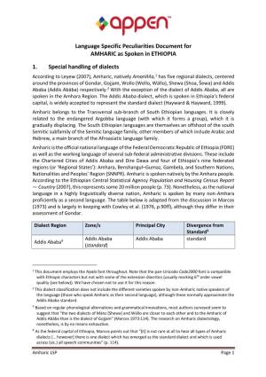 Language Specific Peculiarities Document for AMHARIC As Spoken in ETHIOPIA