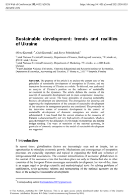 Sustainable Development: Trends and Realities of Ukraine