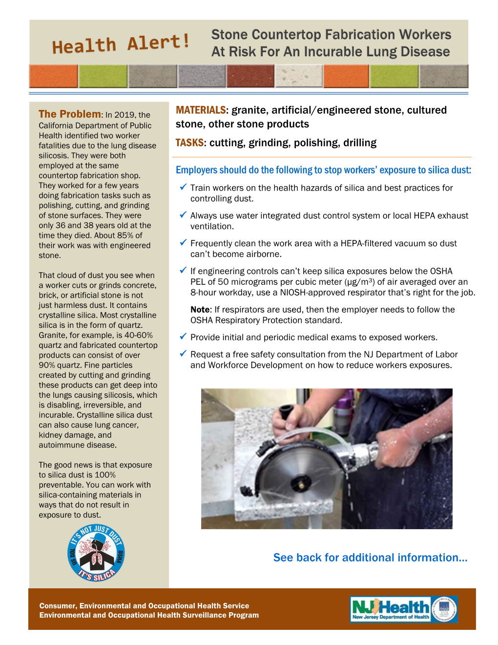 NJDOH Health Alert: Stone Countertop Fabrication Workers At