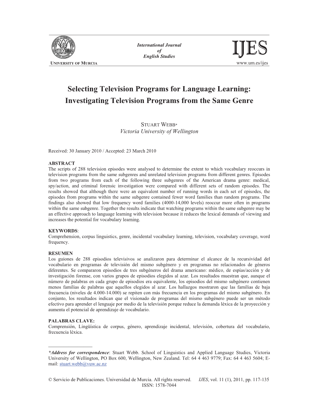 Selecting Television Programs for Language Learning: Investigating Television Programs from the Same Genre