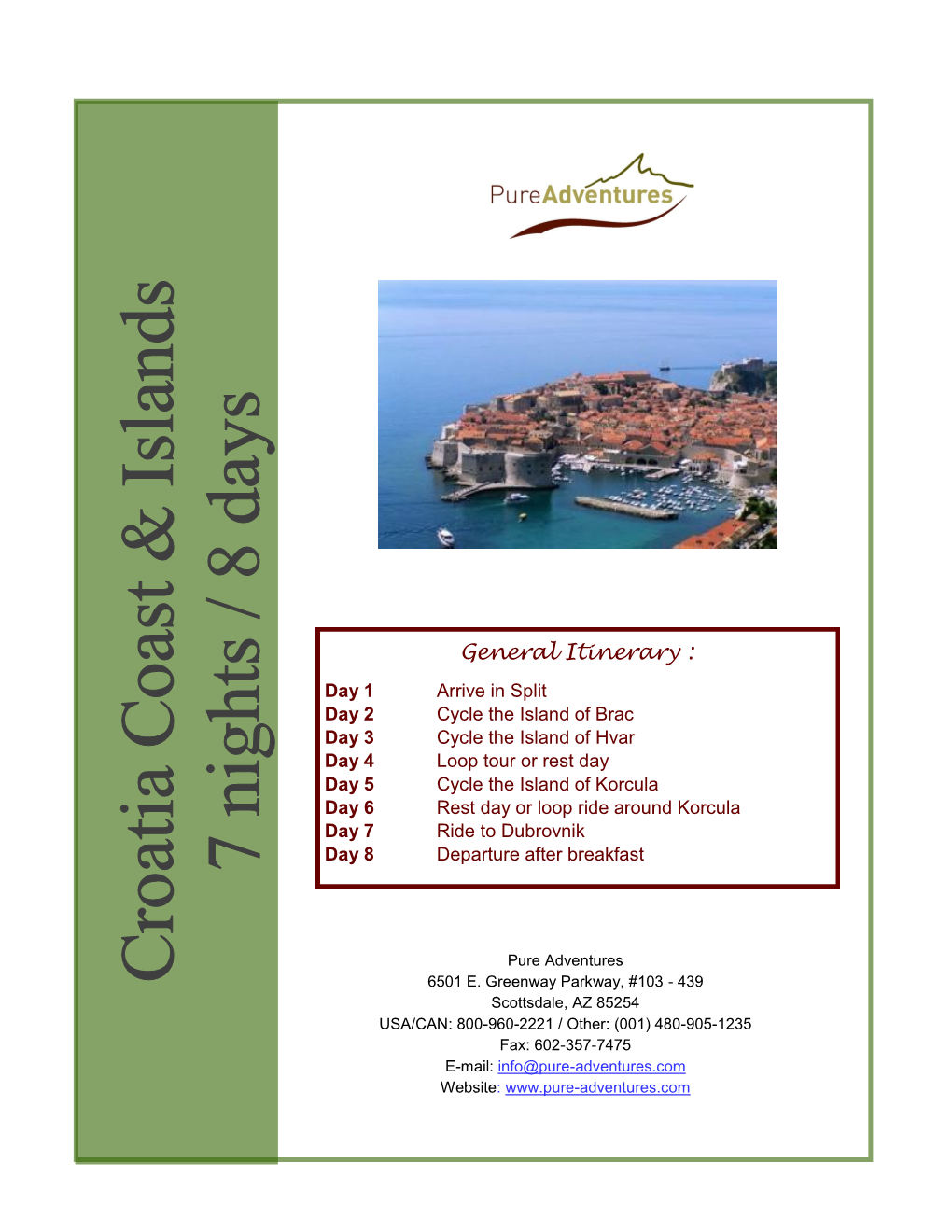 Croatia Coast & Islands Cycling Tour Info