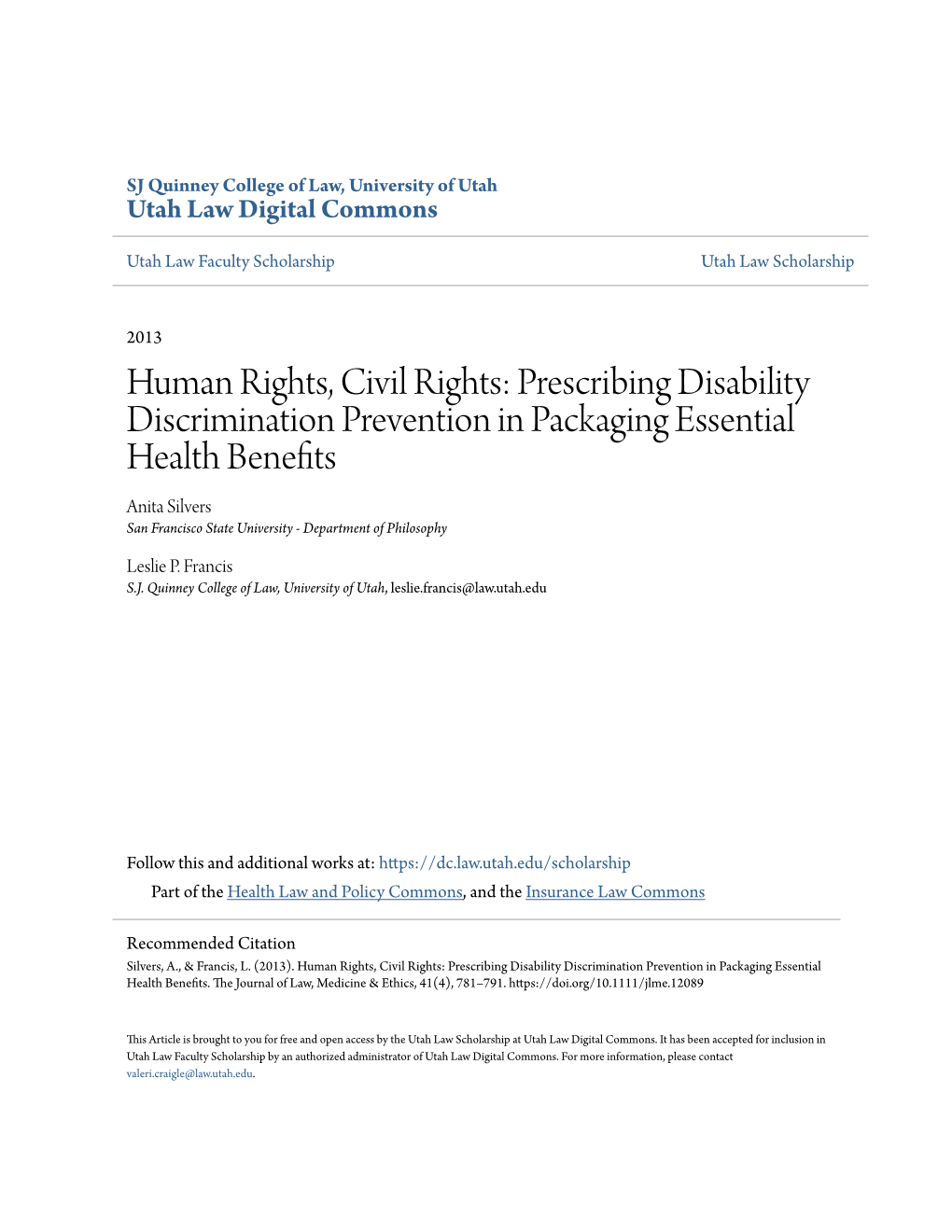 Human Rights, Civil Rights: Prescribing Disability