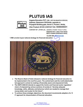 PLUTUS IAS ​ 1.RBI Unveils 5-Year National Strategy for Financial Education