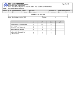 2013 - Post :CLERICAL-PROMOTEE State : ANDAMAN & NICOBAR ISL