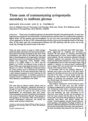Three Cases of Communicating Syringomyelia Secondary to Midbrain Gliomas