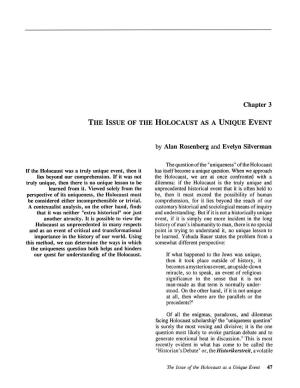 Chapter 3 the ISSUE of the HOLOCAUST AS a UNIQUE