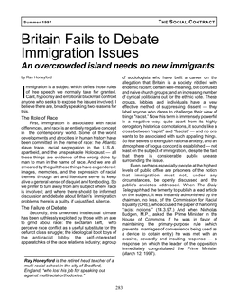Britain Fails to Debate Immigration Issues