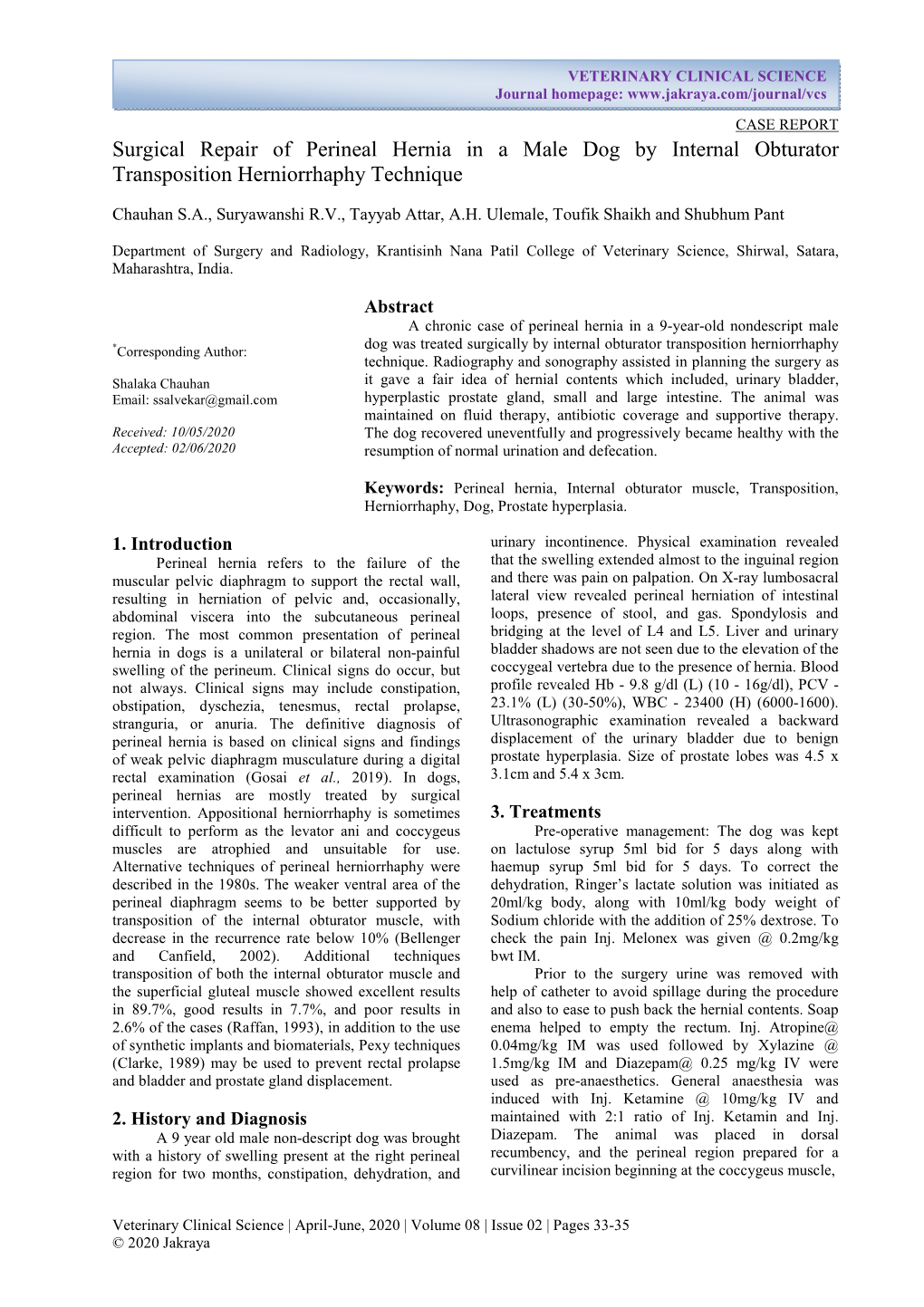 Surgical Repair of Perineal Hernia in a Male Dog by Internal Obturator Transposition Herniorrhaphy Technique