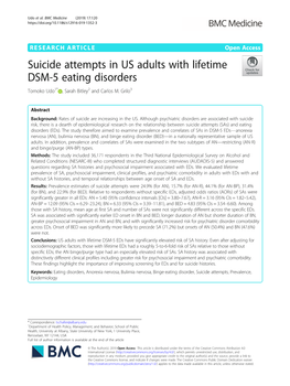 Suicide Attempts in US Adults with Lifetime DSM-5 Eating Disorders Tomoko Udo1* , Sarah Bitley2 and Carlos M