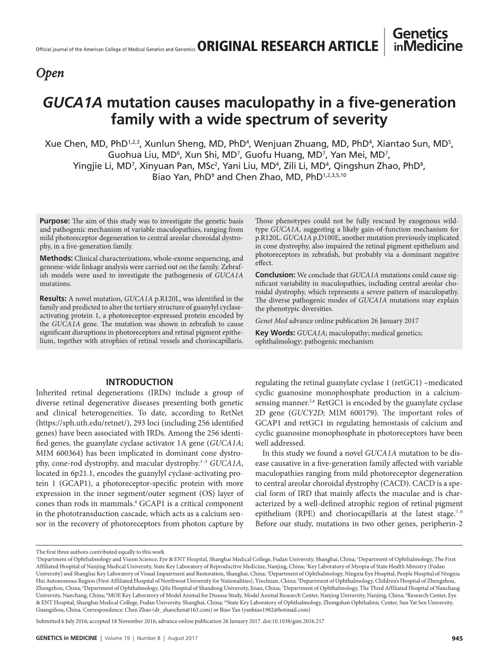 GUCA1A Mutation Causes Maculopathy in a Five-Generation Family with a Wide Spectrum of Severity