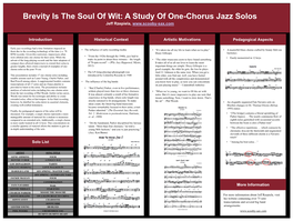 Brevity Is the Soul of Wit: a Study of One-Chorus Jazz Solos Jeff Rzepiela