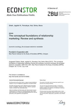 The Conceptual Foundations of Relationship Marketing: Review and Synthesis