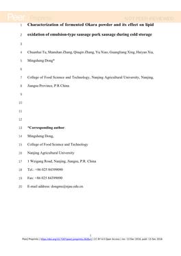 Characterization of Fermented Okara Powder and Its Effect on Lipid Oxidation of Emulsion-Type Pork Sausage During Cold Storage